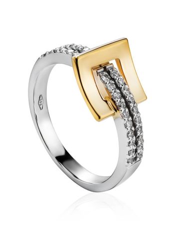 White Gold Ring With Double Diamond Rows, Ring Size: 7 / 17.5, image 