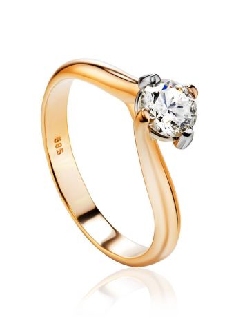 Golden Ring With Solitaire Diamond, Ring Size: 8 / 18, image 
