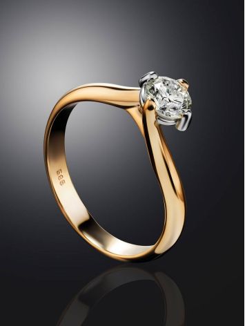Golden Ring With Solitaire Diamond, Ring Size: 8 / 18, image , picture 2