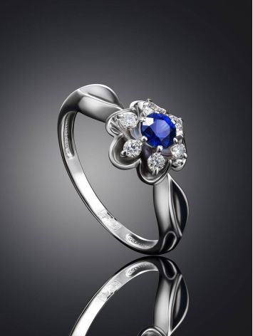 White Gold Ring With Sapphire And Diamonds The Mermaid, Ring Size: 6 / 16.5, image , picture 2