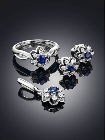 White Gold Ring With Sapphire And Diamonds The Mermaid, Ring Size: 6 / 16.5, image , picture 3