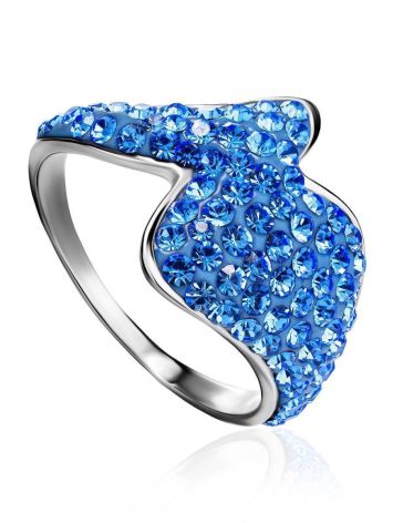 Fancy Silver Ring With Blue Crystals, Ring Size: 8 / 18, image 