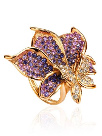 Gold-Plated Cocktail Ring With Multicolor Crystals The Jungle, Ring Size: 9 / 19, image 