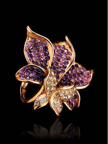 Gold-Plated Cocktail Ring With Multicolor Crystals The Jungle, Ring Size: 9 / 19, image , picture 2