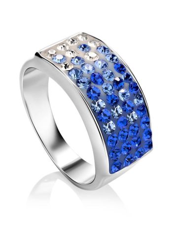Stylish Silver Ring With Blue And White Crystals The Eclat, Ring Size: 9.5 / 19.5, image 