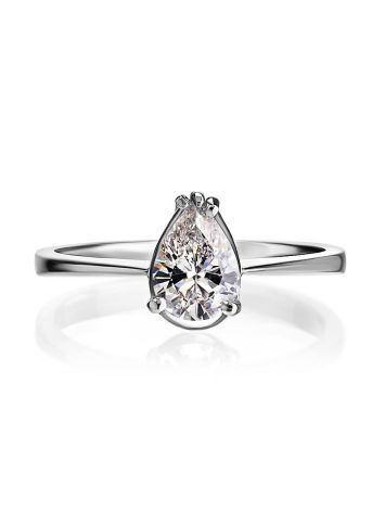 Solitaire Pear Cut Diamond Ring In White Gold, Ring Size: 8 / 18, image , picture 4