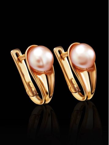 Gold-Plated Earrings With Creamrose Cultured Pearl The Serene, image , picture 2