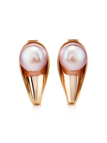 Gold-Plated Earrings With Creamrose Cultured Pearl The Serene, image , picture 4