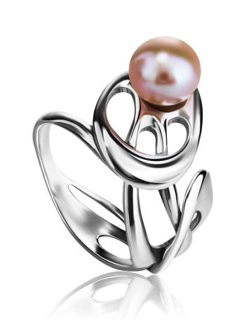 Ornate Silver Ring With Creamrose Cultured Pearl The Serene, Ring Size: 6 / 16.5, image 