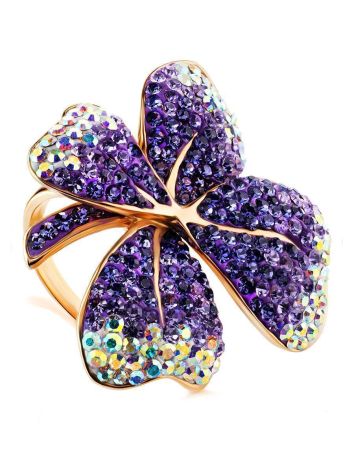 Gold-Plated Floral Ring With Lilac Crystals The Jungle, Ring Size: 8 / 18, image 