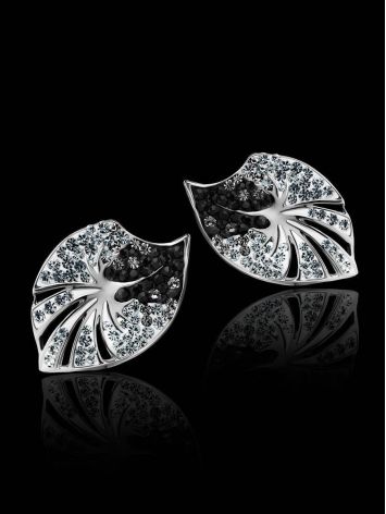 Silver Leaf Shaped Earrings With Black And White Crystals The Jungle, image , picture 2
