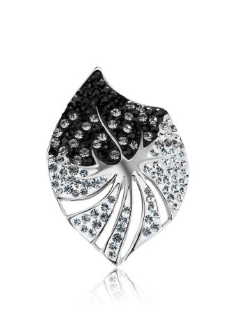 Silver Leaf Shaped Ring With Black And White Crystals The Jungle, Ring Size: 9.5 / 19.5, image , picture 3