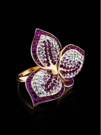 Gold Plated Floral Ring With Purple And White Crystals The Jungle, Ring Size: 11.5 / 21, image , picture 2