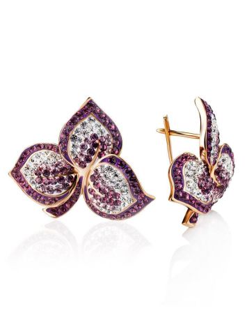 Gold Plated Floral Earrings With Purple And White Crystals The Jungle, image 