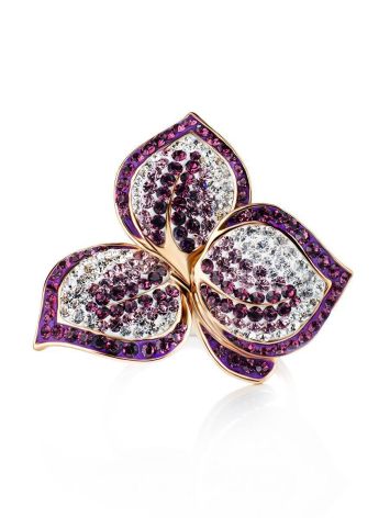 Gold Plated Floral Ring With Purple And White Crystals The Jungle, Ring Size: 11.5 / 21, image , picture 4