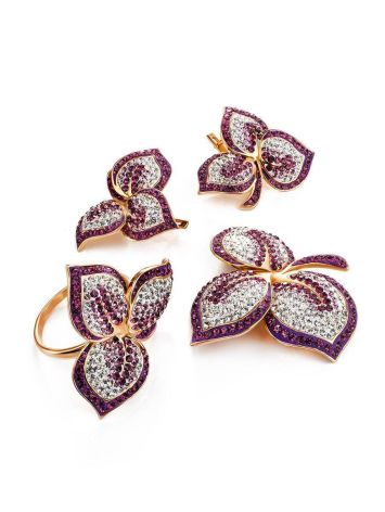 Gold Plated Floral Ring With Purple And White Crystals The Jungle, Ring Size: 11.5 / 21, image , picture 5
