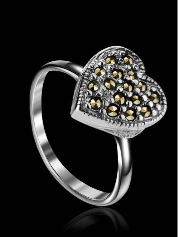 Silver Heart Shape Ring with Marcasites The Lace, Ring Size: 6.5 / 17, image , picture 2