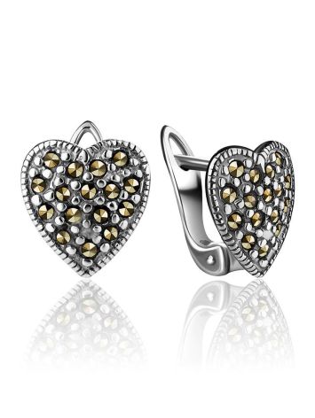 Silver Heart Shaped Earrings With Marcasites The Lace, image 