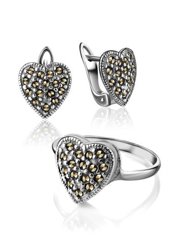 Silver Heart Shape Ring with Marcasites The Lace, Ring Size: 6.5 / 17, image , picture 4