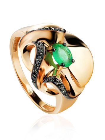 Golden Cocktail Ring With Emerald And Black Diamonds The Oasis, Ring Size: 9 / 19, image 