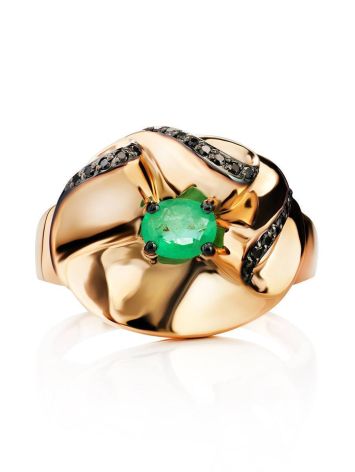 Golden Cocktail Ring With Emerald And Black Diamonds The Oasis, Ring Size: 9 / 19, image , picture 3