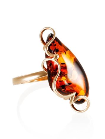 Handcrafted Golden Amber Cocktail Ring The Rialto, Ring Size: Adjustable, image 