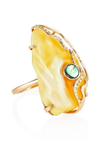 Golden Amber Adjustable Ring With Nacre The Atlantis, Ring Size: Adjustable, image 