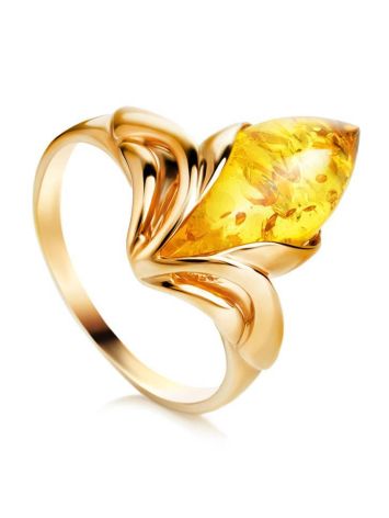 Яркое кольцо «Подснежник» из золота и натурального лимонного янтаря 18.5, Ring Size: 7 / 17.5, image 