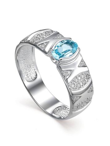 Silver Ring With Synthetic Topaz And White Crystals, Ring Size: 7 / 17.5, image 