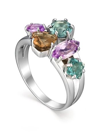 Silver Ring With Multicolor Crystals, Ring Size: 8 / 18, image 