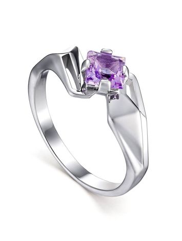 Geometric Silver Ring With Square Amethyst Centerstone, Ring Size: 6.5 / 17, image 