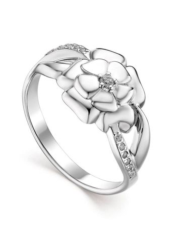 Silver Floral Ring With Crystals, Ring Size: 6 / 16.5, image 