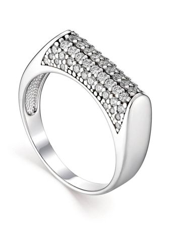Geometric Silver Ring With White Crystals, Ring Size: 6.5 / 17, image 