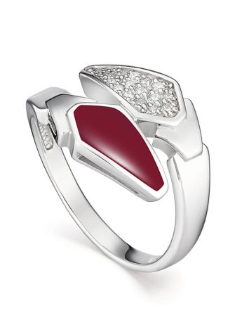 Red Enamel Silver Ring, Ring Size: 6 / 16.5, image 