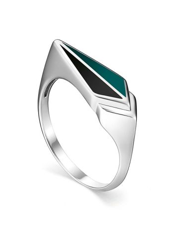 Black And Green Enamel Silver Ring, Ring Size: 5.5 / 16, image 