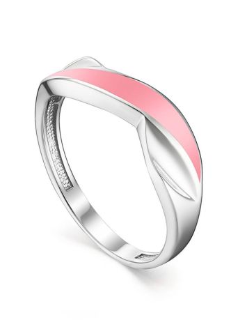 Sterling Silver Ring With Pink Enamel, Ring Size: 5 / 15.5, image 