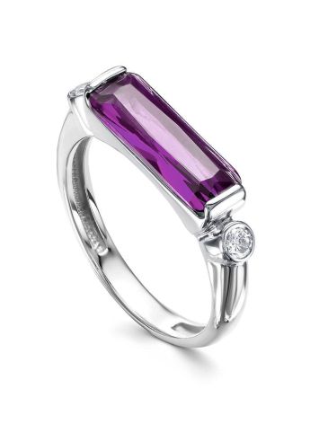 Geometric Silver Ring With Synthetic Amethyst And Crystals, Ring Size: 9 / 19, image 