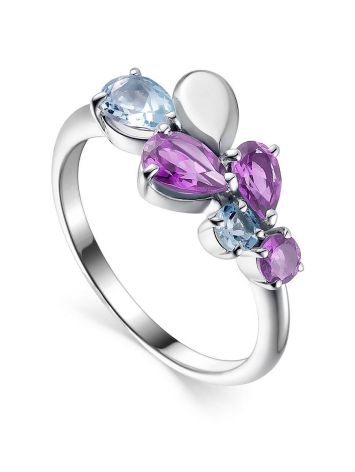 Silver Ring With Amethyst And Synthetic Topaz, Ring Size: 8.5 / 18.5, image 