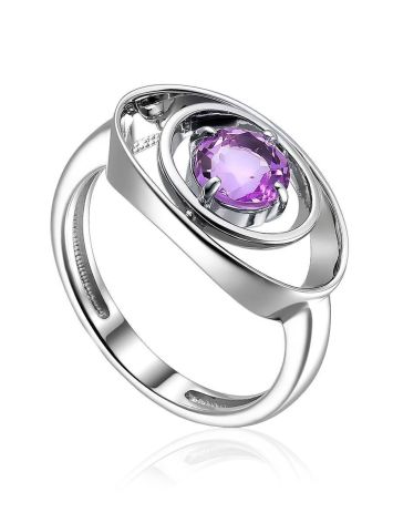 Silver Ring With Twinkling Amethyst Centerstone, Ring Size: 6 / 16.5, image 