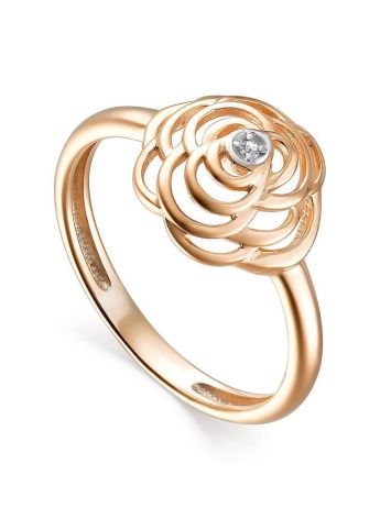 Gold Plated Floral Ring With Diamond Centerpiece, Ring Size: 7 / 17.5, image 
