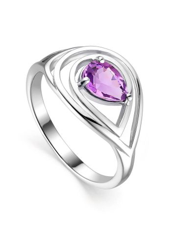 Silver Ring With Bright Amethyst Centerpiece, Ring Size: 6 / 16.5, image 