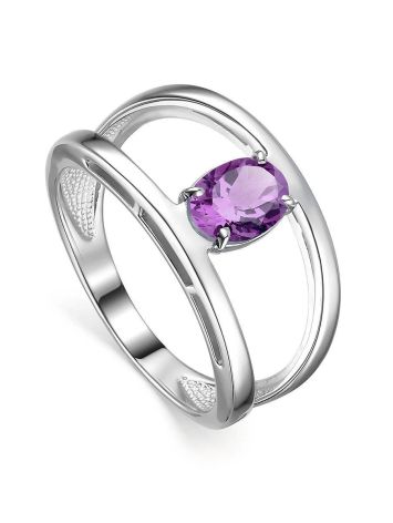 Sterling Silver Ring With Oval Amethyst Centerstone, Ring Size: 7 / 17.5, image 