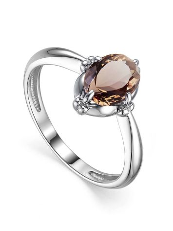 Silver Ring With Smoky Quartz Centerpiece, Ring Size: 6.5 / 17, image 