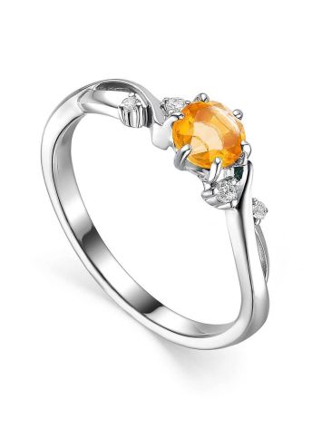 Silver Ring With Citrine And White Crystals, Ring Size: 6 / 16.5, image 