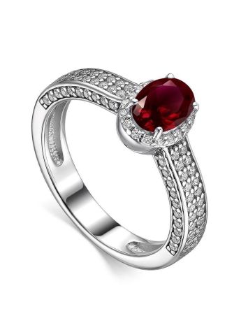 Silver Garnet Ring With White Crystals, Ring Size: 6.5 / 17, image 