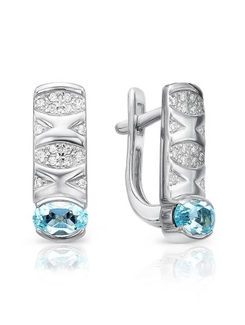 Silver Earrings With Synthetic Topaz And Crystals, image 