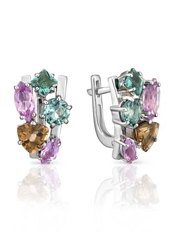 Sterling Silver Earrings With Multicolor Crystals, image 