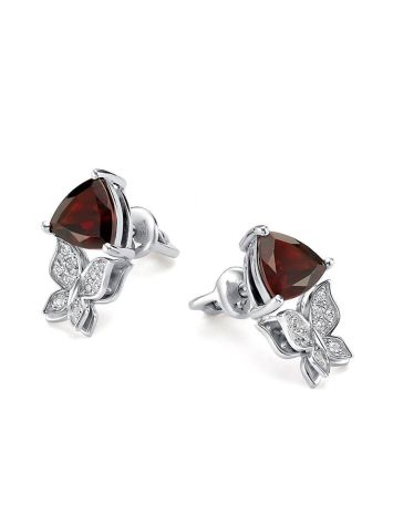 Silver Studs With Crystal Butterflies And Garnet, image 