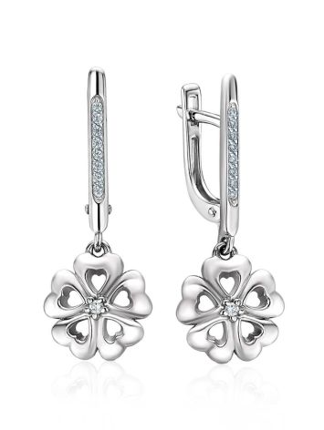 Silver Floral Dangles With Crystals, image 