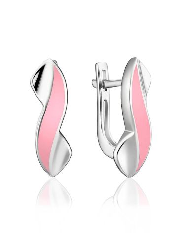 Sterling Silver Earrings With Pink Enamel, image 